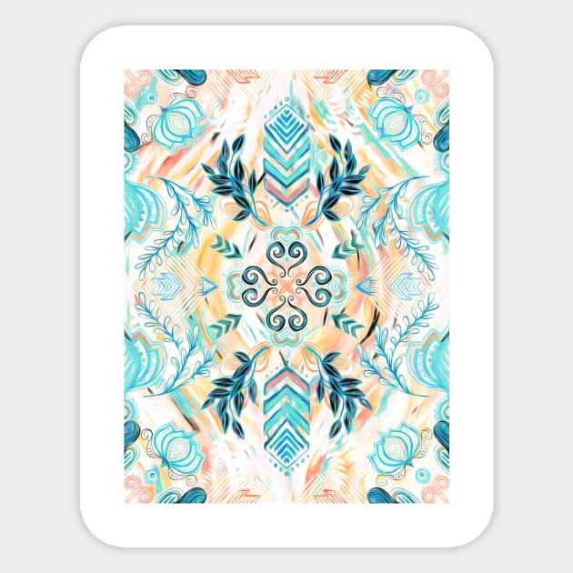 Abstract Painted Boho Pattern in Cyan & Teal Sticker by micklyn